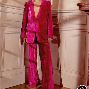 Hot Pink Wide Leg Velvet Pants